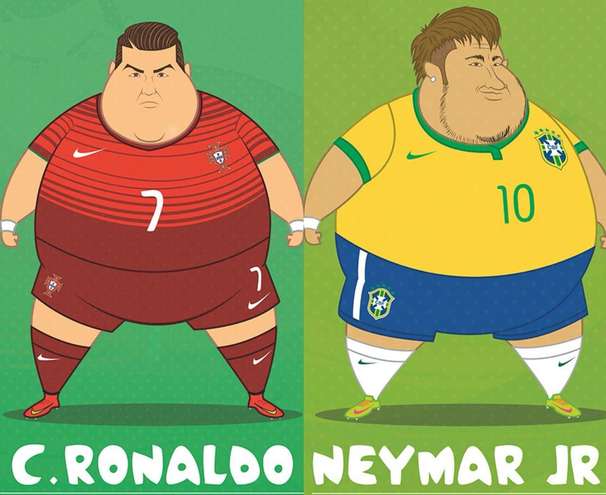 Os craques Cristiano Ronaldo e Neymar: fora de forma? Só no traço do ilustrador colombiano Fulvio Obregon - Arquivo