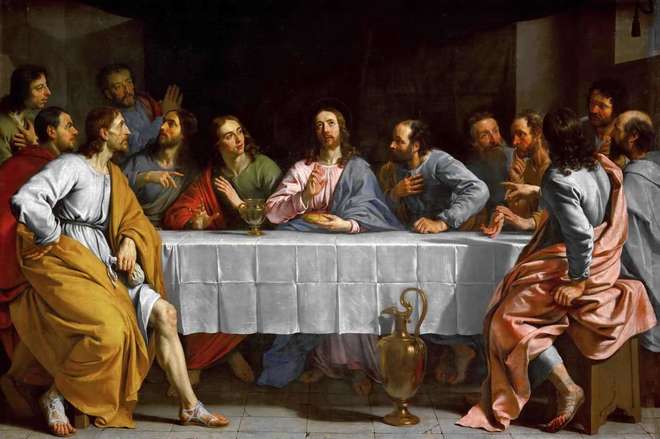 A última ceia de Jesus com os apóstolos: o mistério eucarístico em que o pão é corpo e o vinho, sangue  - Arquivo